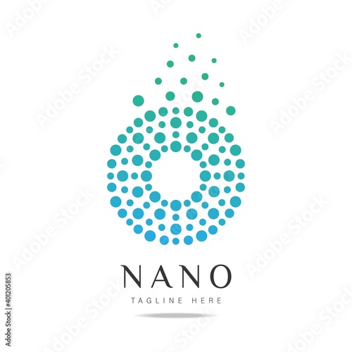 Abstract vector logo with halftone dots and circles liquid various shapes on white background.Creative Design template icon nano technology,sign digital company,symbol innovation.Identity for business