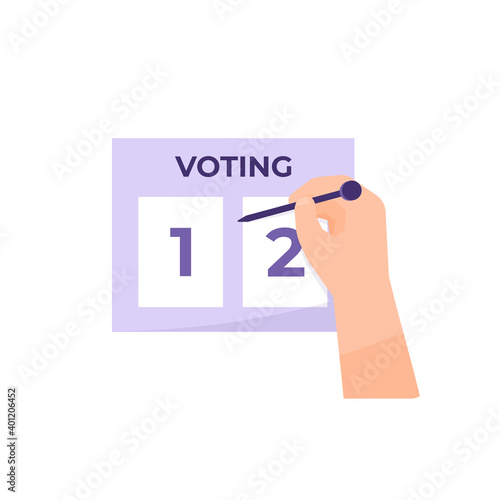 Mobilehand illustration using nails or needles to punch ballot papers. the concept of voting and elections. flat style. design elements photo