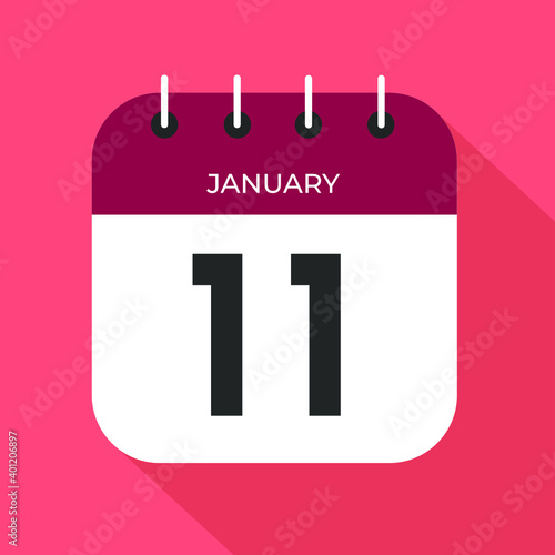 Calendar day 11. Number eleven on a white paper with wine color border on pink background vector.