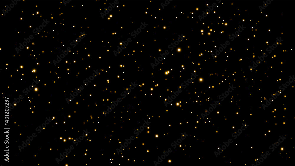 The dust is yellow. Yellow sparks and golden stars shine with special light. Vector sparkles on a black background. Christmas light effect. Sparkling magical dust particles The dust is yellow. Yellow sparks and golden stars shine with special light. Vector sparkles on a black background. Christmas light effect. Sparkling magical dust particles