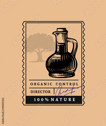 olive tree and bottle oil with text stamp