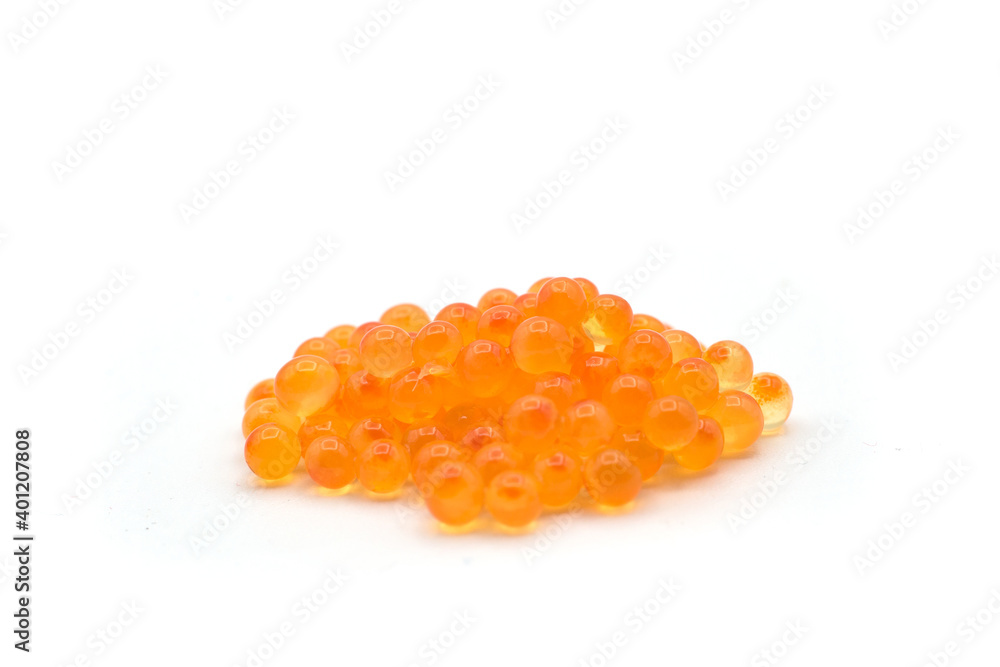 Closeup of trout eggs on white background Closeup of trout eggs on white background