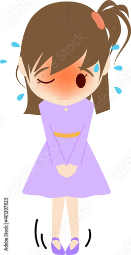 恥ずかしがってもじもじする可愛い女の子供のイラスト