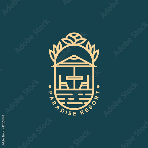 paradise resort minimalist line art logo template vector illustration design. simple modern vacation logo concept