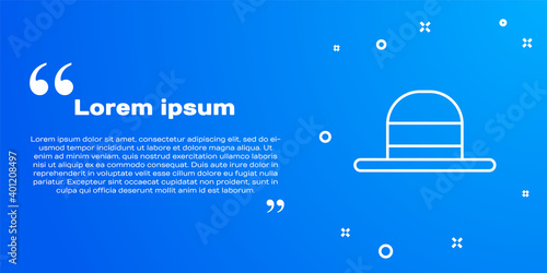 White line Elegant women hat icon isolated on blue background. Vector.