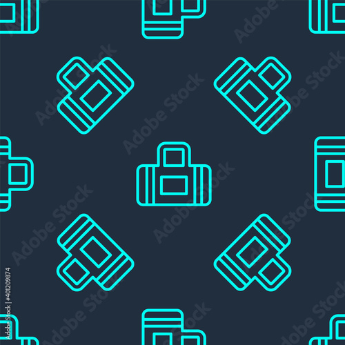 Green line Sport bag icon isolated seamless pattern on blue background. Vector.