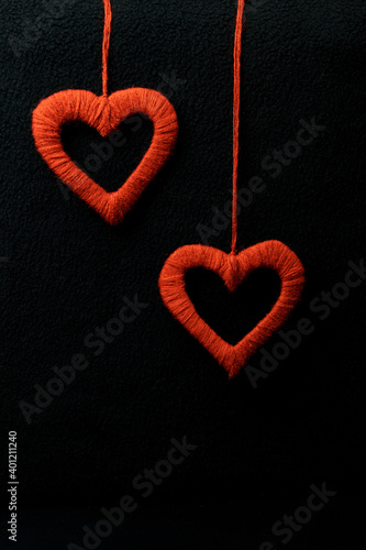 Two hearts on a black background, Valentines day decoration