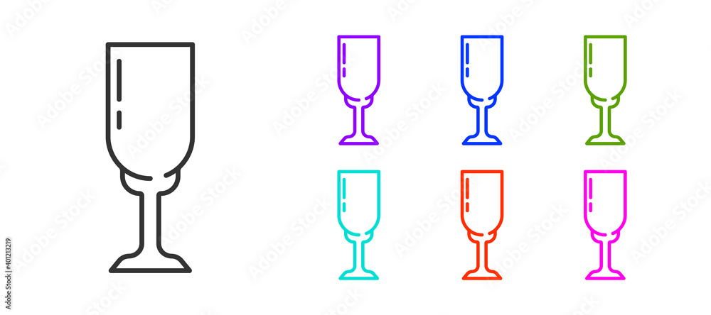 Black line Glass of champagne icon isolated on white background. Set icons colorful. Vector. Black line Glass of champagne icon isolated on white background. Set icons colorful. Vector.