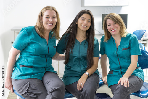 Portrait of a team of dentists in the clinic. Three women