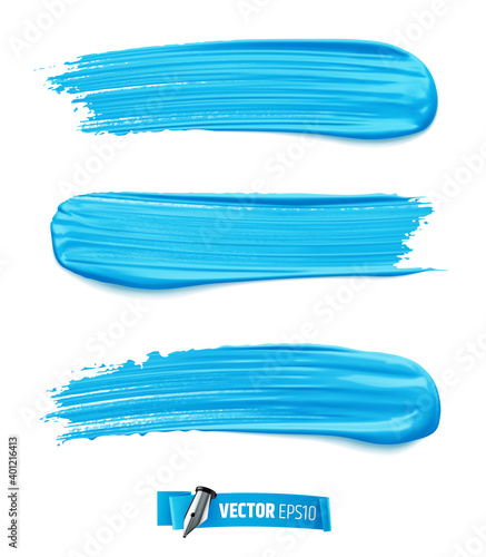 Traces de peinture bleue vectorielles sur fond blanc