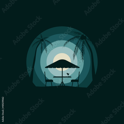 terrace cafe minimalist tropical beach resort vector illustration flat design
