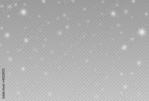 Christmas bokeh falling snow isolate on png or transparent  background with sparkling  snowflake, star light  for New Year, Birthdays, Special event, luxury card,  rich style.  illustration