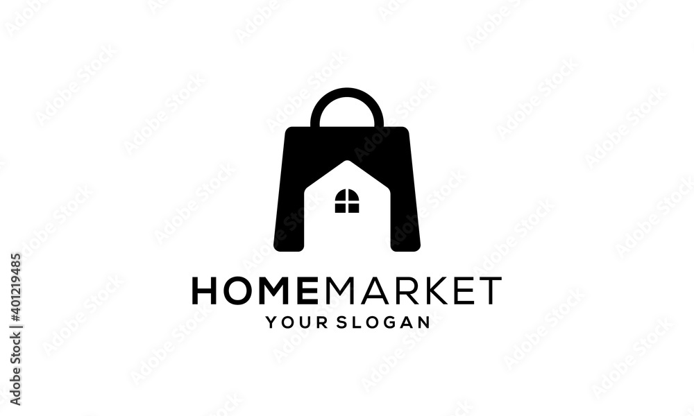 Combination logo from home and shopping bag market symbol logo design concept Combination logo from home and shopping bag market symbol logo design concept