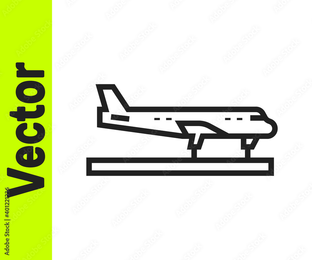 Black line Plane icon isolated on white background. Flying airplane icon. Airliner sign. Vector.