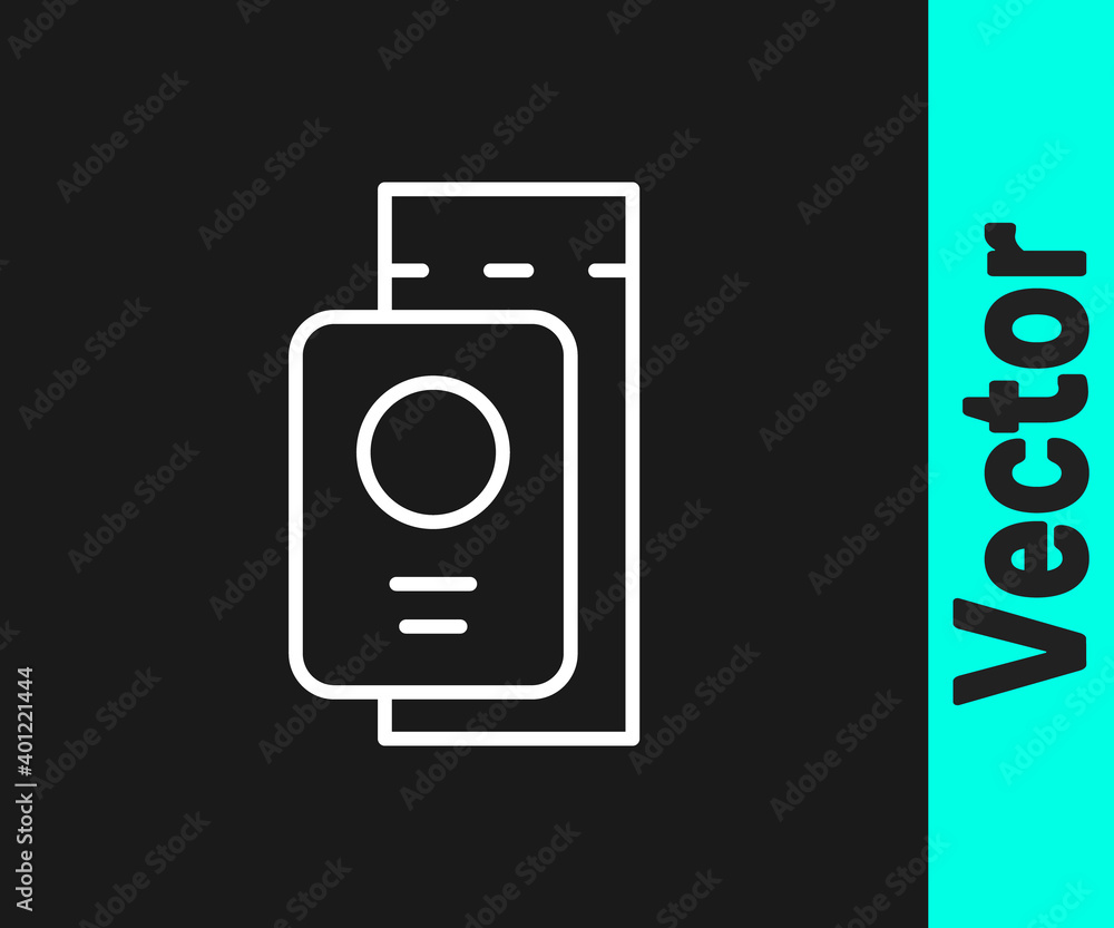 White line Passport with ticket icon isolated on black background. Identification Document. Concept travel and tourism. Vector. White line Passport with ticket icon isolated on black background. Identification Document. Concept travel and tourism. Vector.