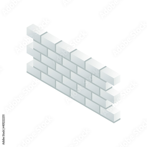 Isometric autoclaved aerated concrete block walls with cement mortar isolated on white background. White brick wall. Grey brick wall. AAC block cartoon vector icon. Construction of buildings. 3D. Flat
