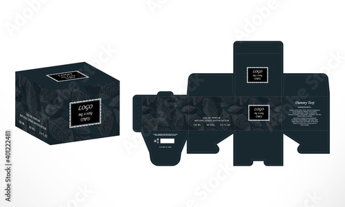 Luxury Perfume Packaging Box Design, luxury products  Box die line, 3d Box Mockup labels, icon, frames and Design elements, 3d Illustration, Vector design Template.