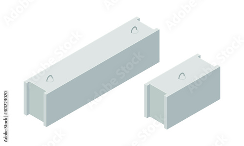 Vector illustration concrete foundation blocks isolated on a white background. Cement block icon in isometric view. Precast concrete block in flat style. Building materials for construction purposes.