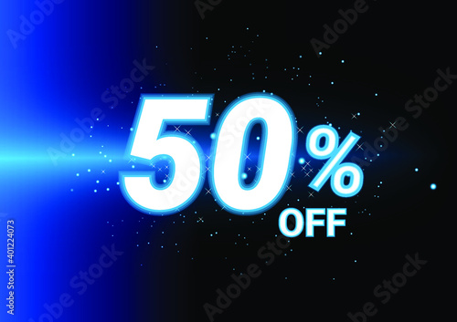 50 percent Discount sale Colorful. Vector illustration banner on yellow background.