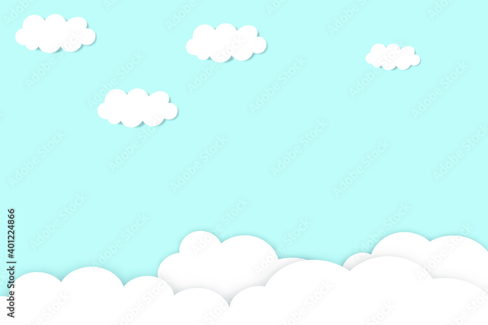 Blue sky with clouds, vector seamless pattern. Abstract white cloudy set isolated on blue background. Vector illustration