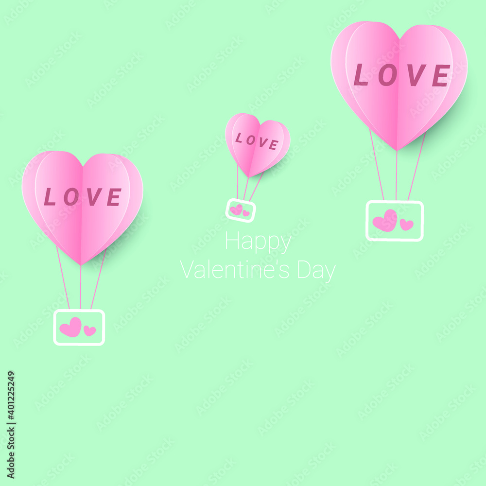 Valentines hearts with gift box. Paper flying elements on pink background postcard. Vector symbols of love in shape of heart for Happy Women's, Mother's, Valentine's Day, birthday greeting card design