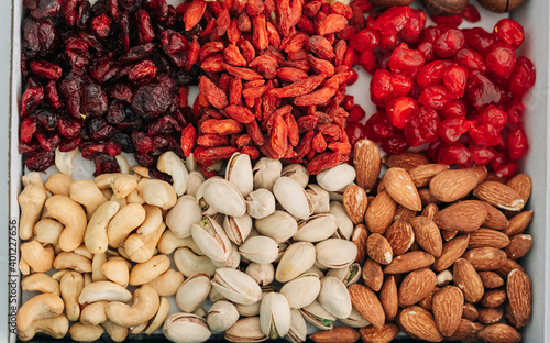 Collection of different varieties of nuts photo