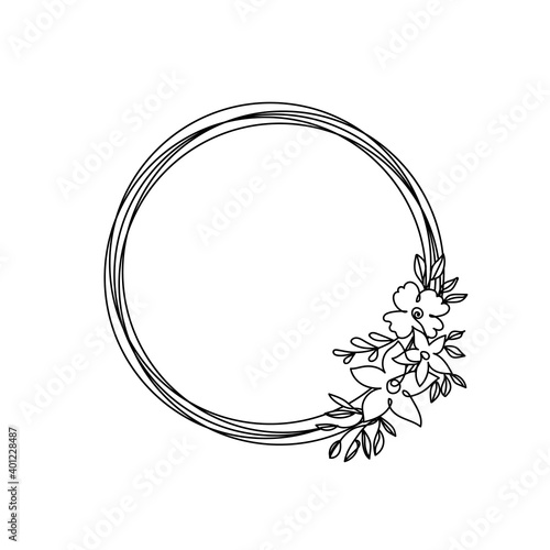 Continuous one line drawing  circular floral wreath. Vector illustration perfect for greeting cards, party invitations, posters, stickers, clothing. Floral sketch. Christmas, Birthday or Valentines da