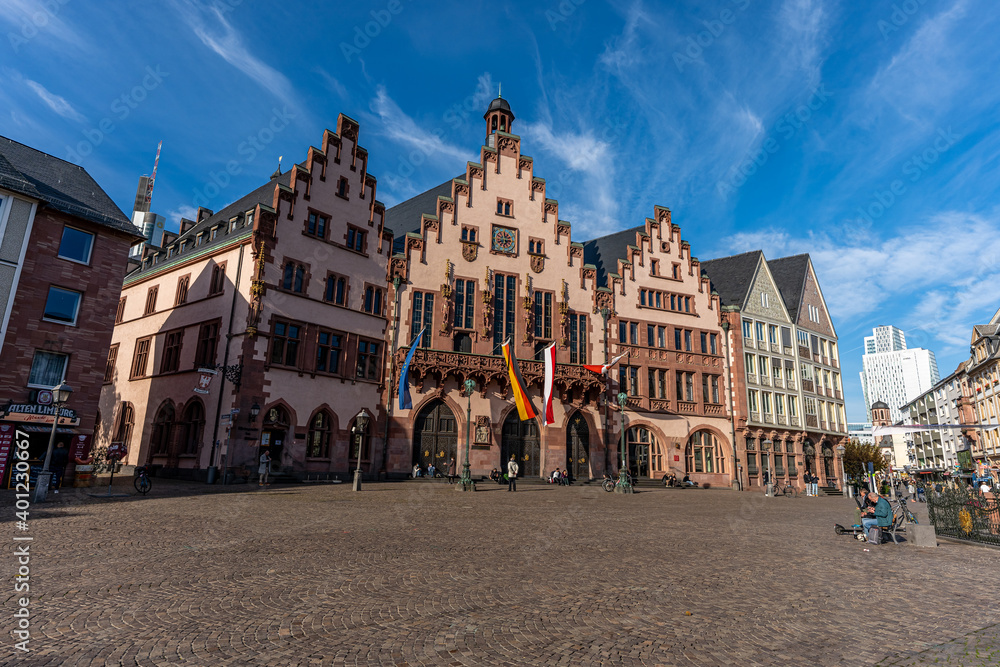 Fototapeta premium Frankfurt, Germany, November 2020: Dom-Römer the old city center, Frankfurt am Main, Germany