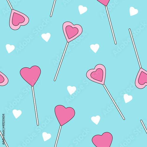 Candy seamless pattern. Lollipops background. Sweets. Hearts.