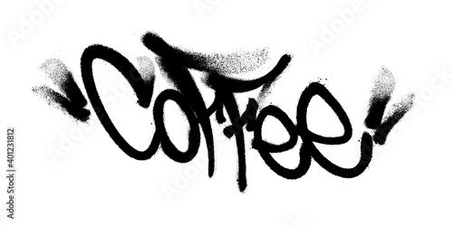 Coffee. Sprayed lettering made in black paint on a white background. Vector illustration of graffiti art.