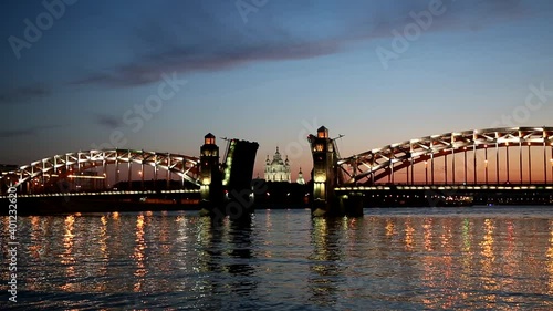 Bolsheokhtinsky bridge on Neva river during the white nights. Saint Petersburg, Russia