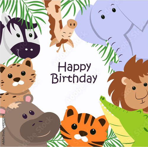 Canvas Print Cute Happy Birthday animals card