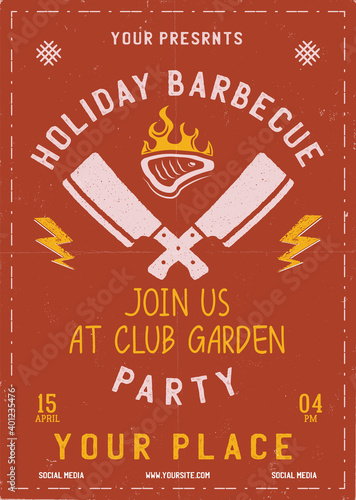 Holiday barbecue party flyer. BBQ poster template design. Summer barbeque editable card. Stock vector illustration