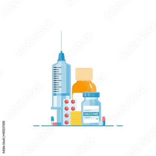 Syringe with vaccine and medications