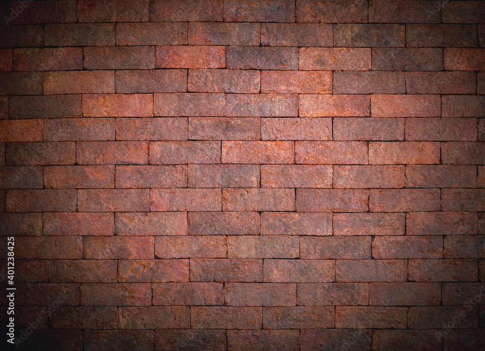Brick wall with red brick and old grunge wall texture background of old vintage style.