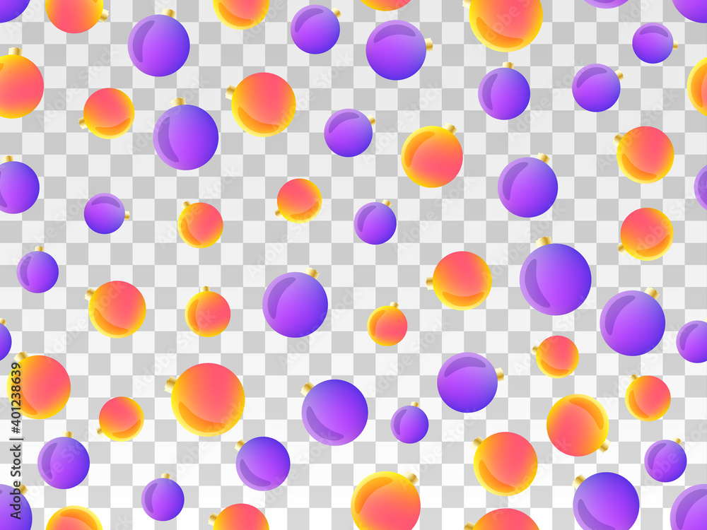 Christmas Balls on a transparent background. Seamless pattern. Christmas ornaments for greeting cards, wrapping paper and banners. Xmas greeting card design template. Vector illustration Christmas Balls on a transparent background. Seamless pattern. Christmas ornaments for greeting cards, wrapping paper and banners. Xmas greeting card design template. Vector illustration