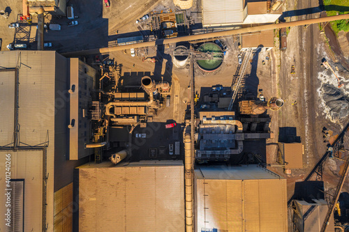 Overhead Aerial View of Industrial Metal Processing and Recycling Plant. Heavy Dirty Industrial.  © Aaron