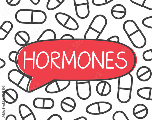 hormones word on medical pills pattern- vector illustration