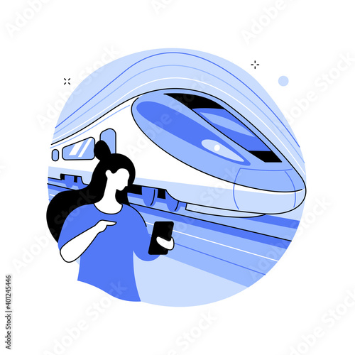 High-speed transport abstract concept vector illustration. High-speed rail, passenger transport, railway station platform, luxury car, rides on road, modern electric train abstract metaphor.