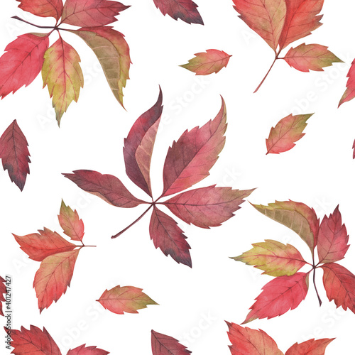 seamless watercolor pattern with autumn leaves  