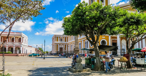 Parque Central in front of Our Lady of the Assumption Cathedral or Granada Cathedral in Granada, Nicaragua