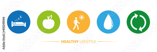 healthy lifestyle icons sleep apple yoga heart sport vector illustration EPS10