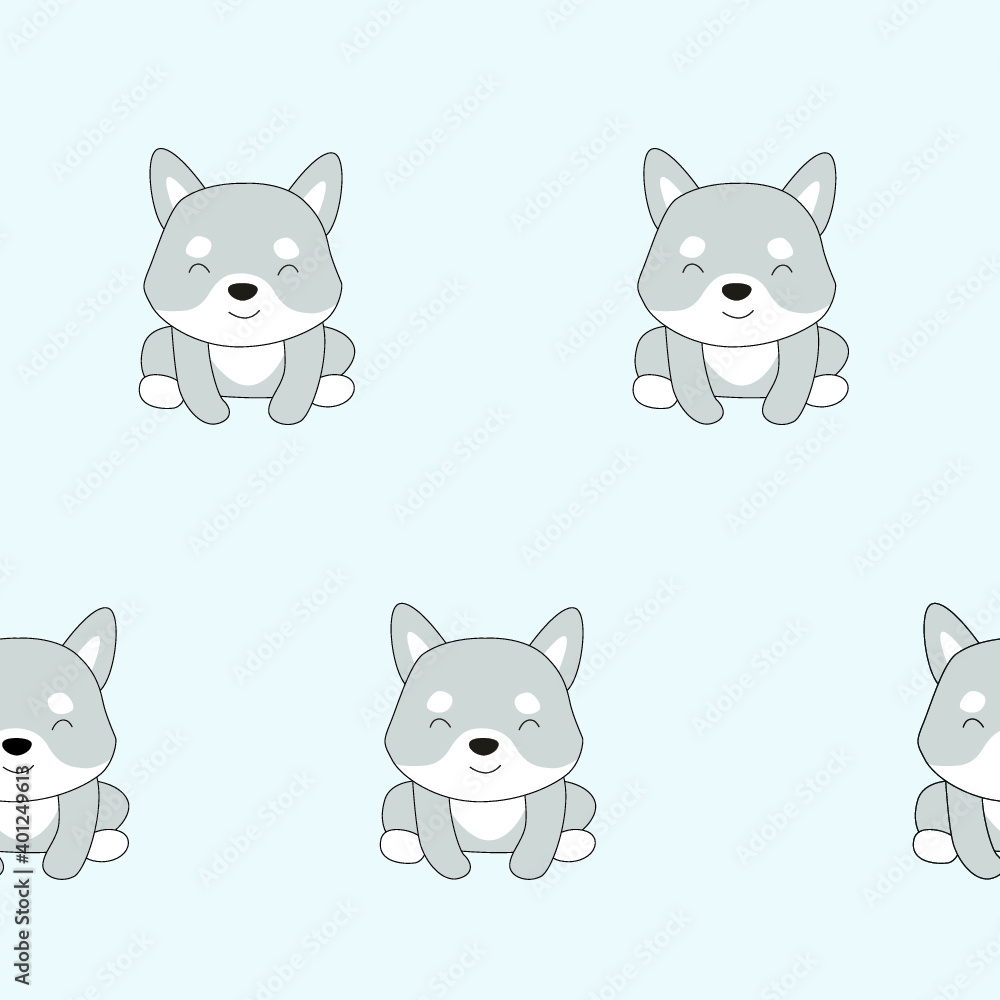 Fototapeta premium Vector pattern with cute dog. Puppy. a cartoon dog is sitting. little wolf. gray puppy. 