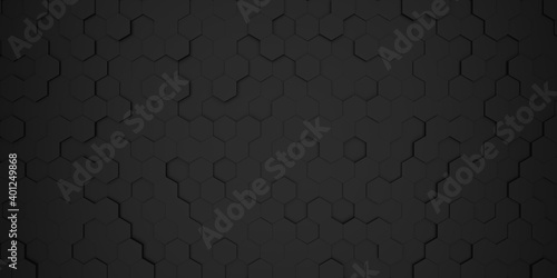 3d abstract black hexagonal background, hexagon shape © supakritleela