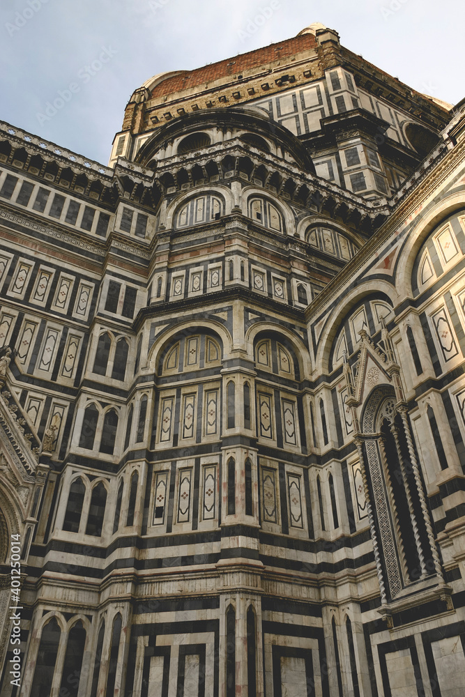 Florence, Italy - April 26, 2006: Detail of the immense Florence Cathedral, or Duomo di Firenze, declared by UNESCO a World Heritage Site.