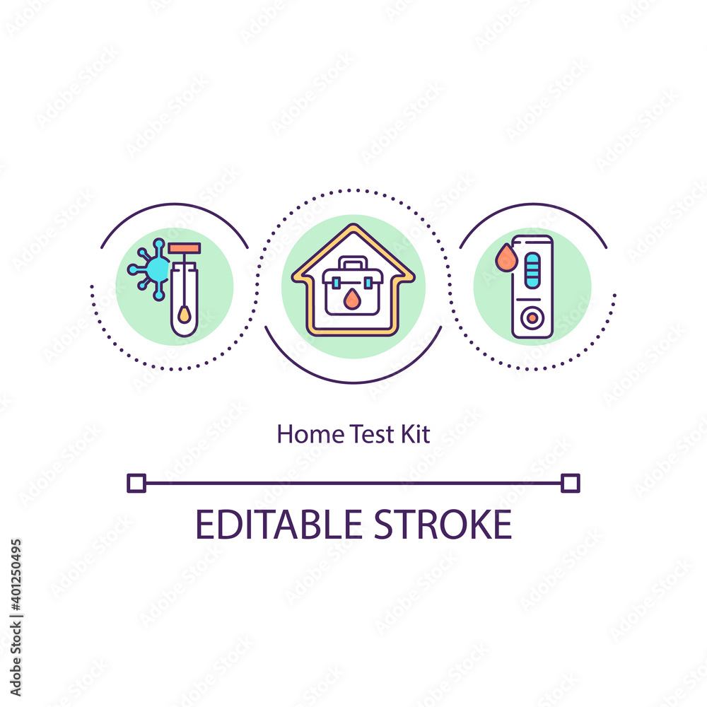 Home test kit concept icon. Equipment allows you to collect samples and send it to testing facility. Health care idea thin line illustration. Vector isolated outline RGB color drawing. Editable stroke