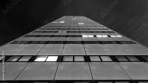black and white building