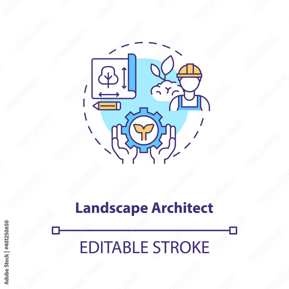 Landscape architect concept icon. Urban planning. Residence area construction. Civil engineering idea thin line illustration. Vector isolated outline RGB color drawing. Editable stroke