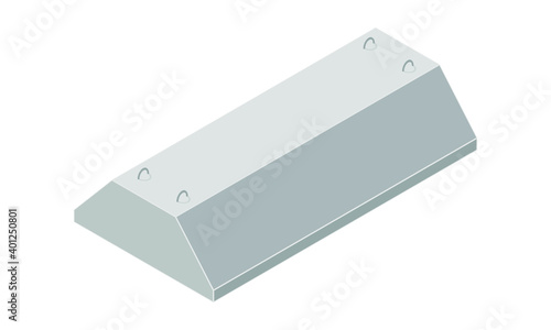 Vector illustration ferroconcrete foundation block isolated on a white background. Cement block isometric icon. Precast concrete block in flat style. Building materials for construction purposes.
