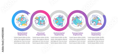Professional engineering work vector infographic template. Structural survey presentation design elements. Data visualization with 5 steps. Process timeline chart. Workflow layout with linear icons